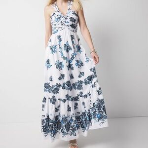 White House Black Market Blue Floral Maxi Dress